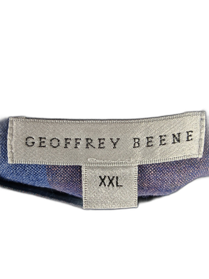 Geoffrey Beene Men's XXL Blue Purple Plaid Short Sleeve Linen Blend Button Up Shirt