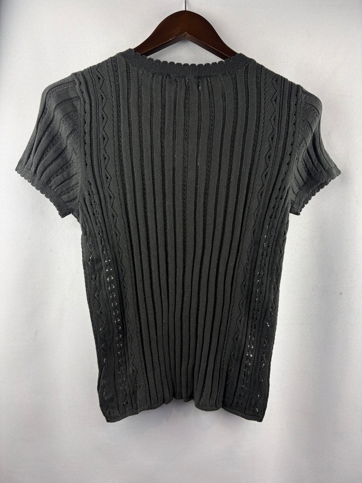 Women’s American Eagle Medium Dark Gray Knit 3/4 Button Short Sleeve