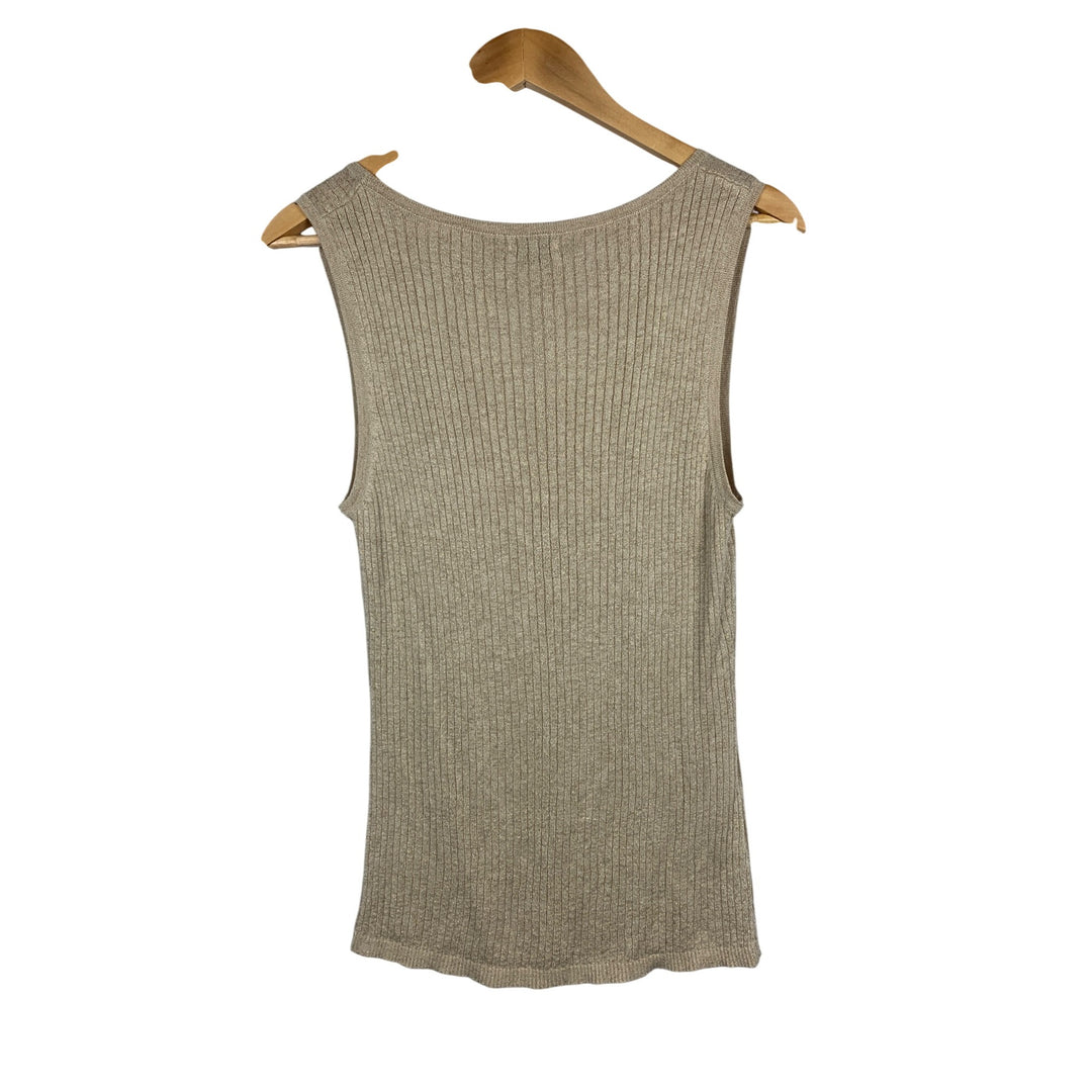 Chicos Womens Size 3 Ribbed Knit Sleeveless Top Beige