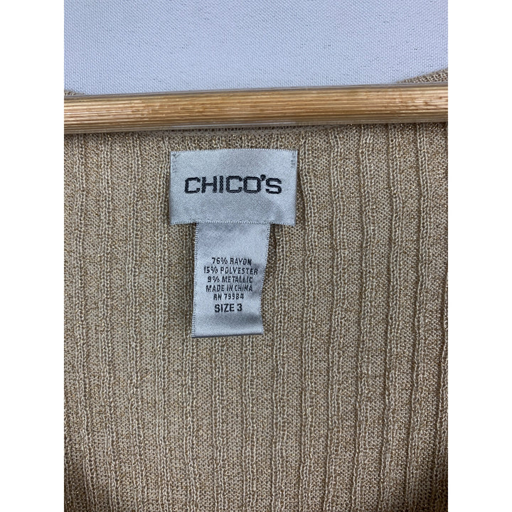Chicos Womens Size 3 Ribbed Knit Sleeveless Top Beige