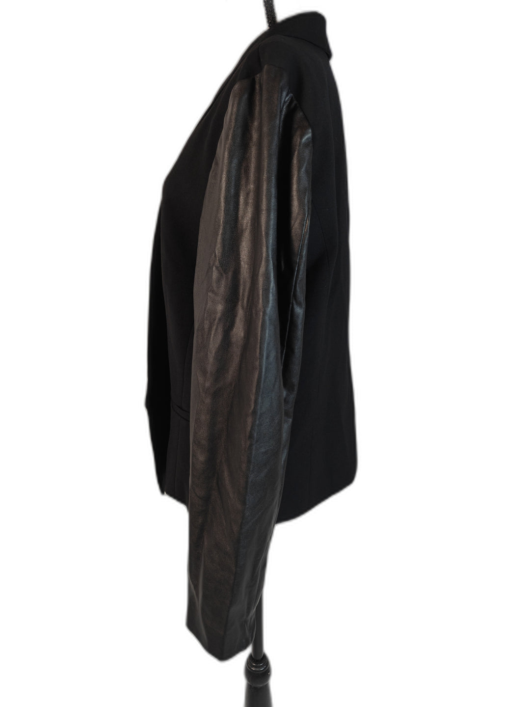 Womens LOFT Blazer Black Faux Leather Sleeve Size 18T
