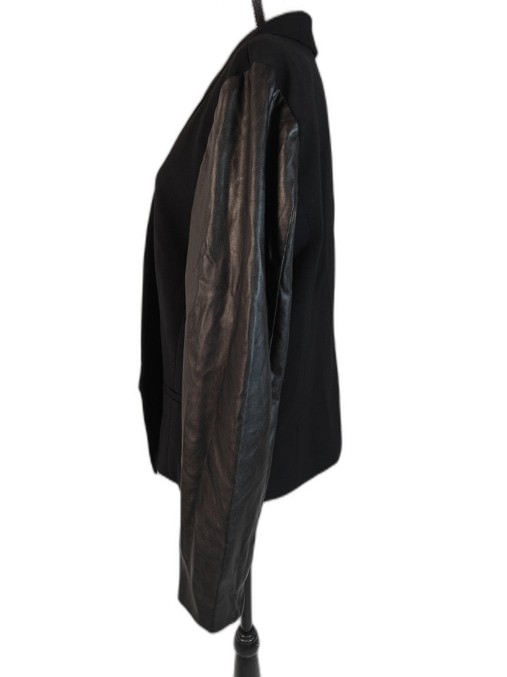 Womens LOFT Blazer Black Faux Leather Sleeve Size 18T
