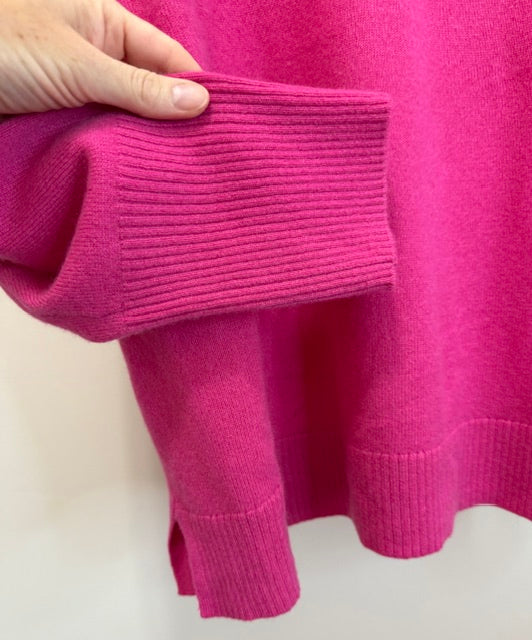Nine West 100% Cashmere V‑Neck Sweater – Vibrant Pink SzXXL NWOT