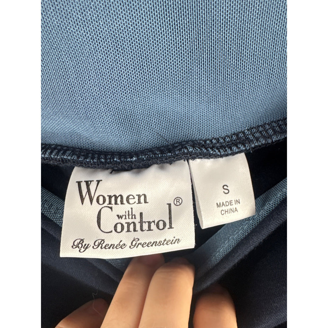 Women With Control By Renée Greenstein Womens A-Line Skirt S Navy Cotton Blend