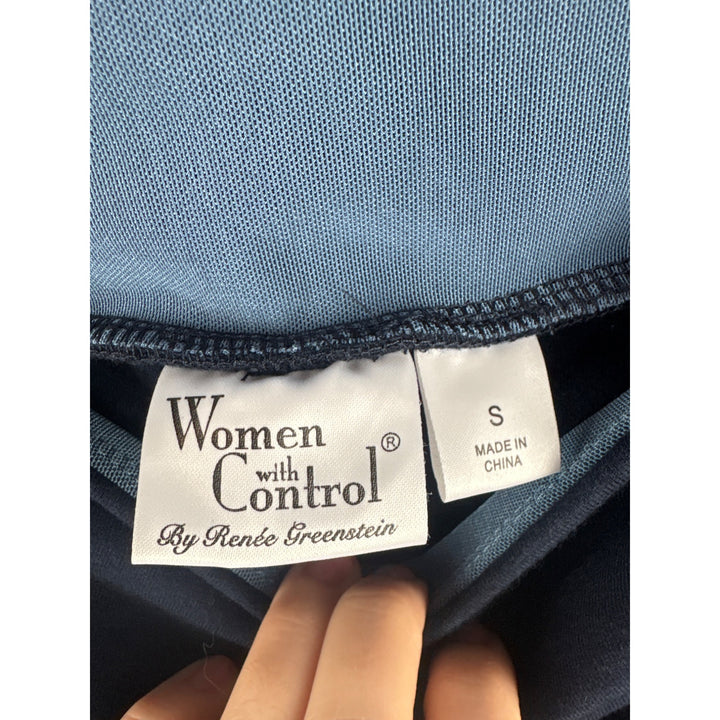 Women With Control By Renée Greenstein Womens A-Line Skirt S Navy Cotton Blend