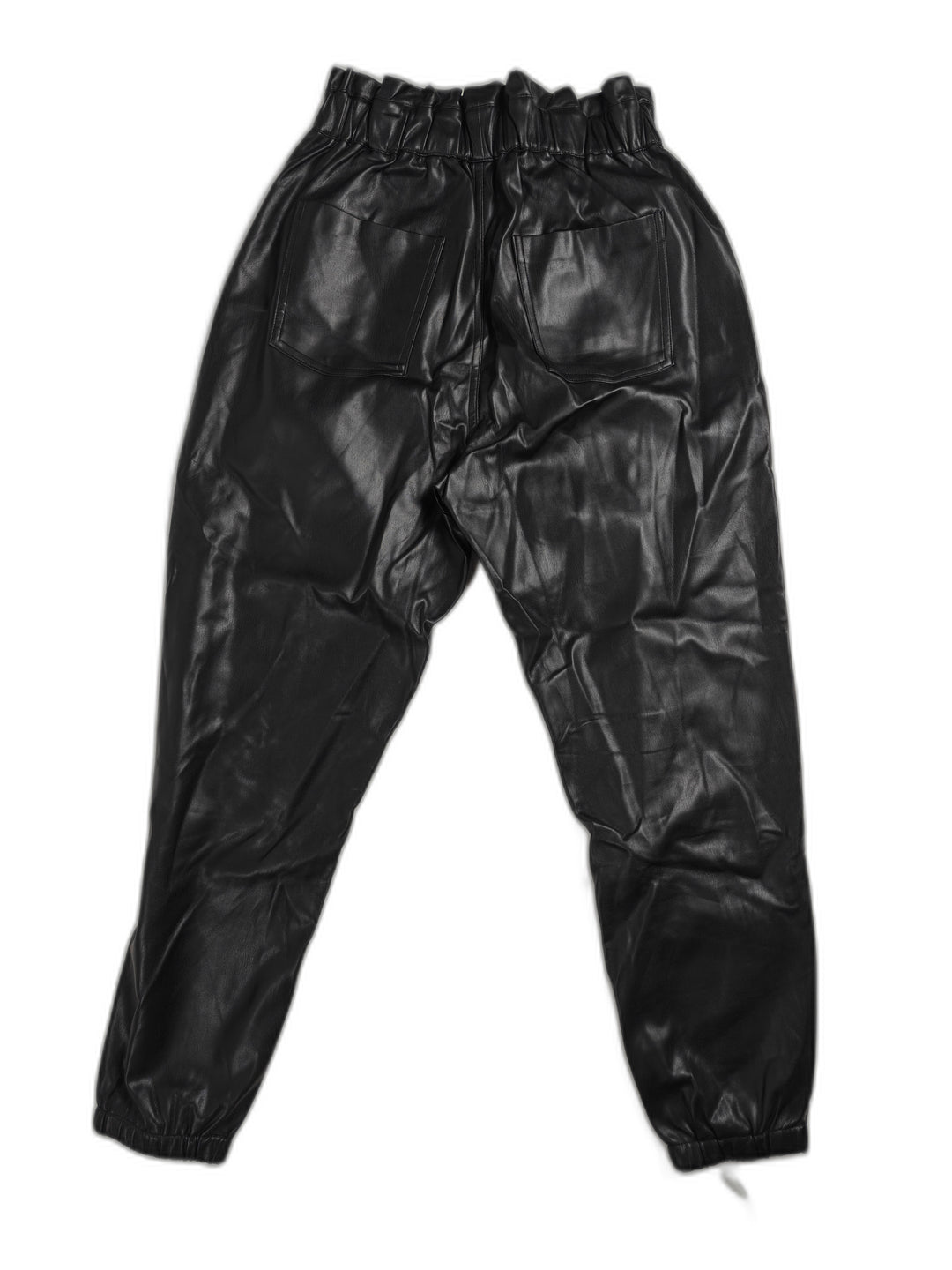 Women Vintage Havana Faux Leather Jogger Pants Black Size Large