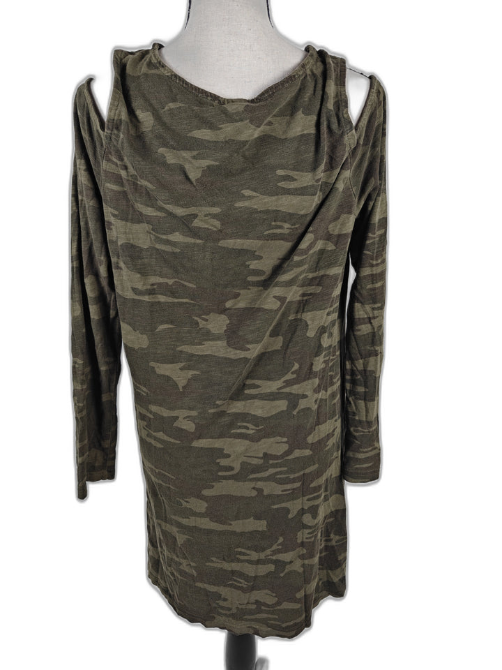 Women’s Sanctuary Cold Shoulder Camo Tunic Top Green Size M