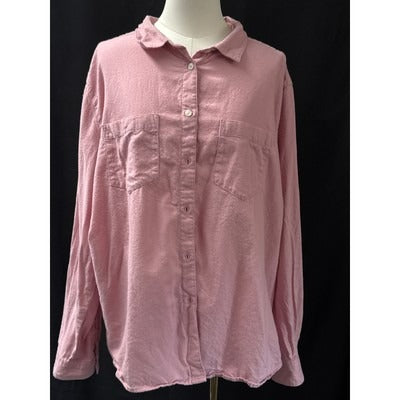 Dip Womens Button-Up Shirt 3X Pink Long Sleeve Cotton