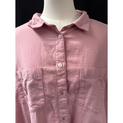Dip Womens Button-Up Shirt 3X Pink Long Sleeve Cotton