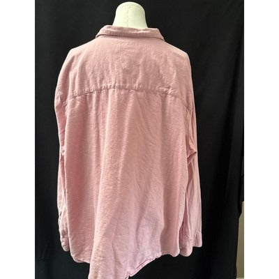 Dip Womens Button-Up Shirt 3X Pink Long Sleeve Cotton