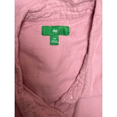 Dip Womens Button-Up Shirt 3X Pink Long Sleeve Cotton