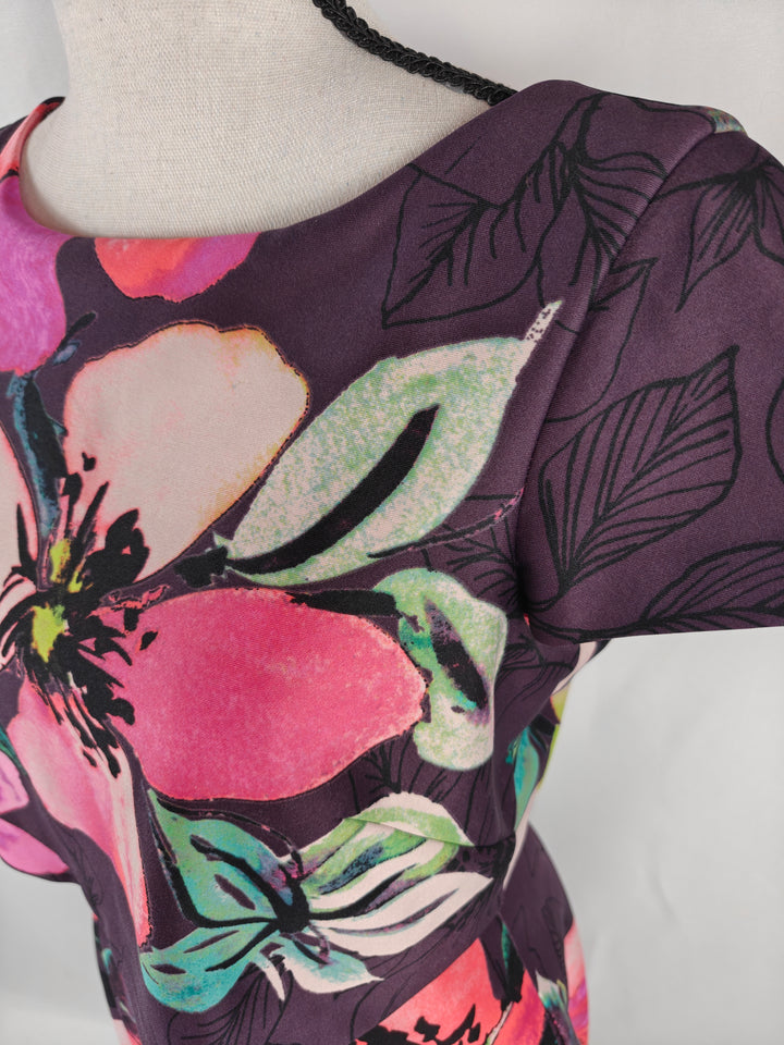 Women’s Vince Camuto Floral Fit &amp; Flare Dress Purple Pink Size 2