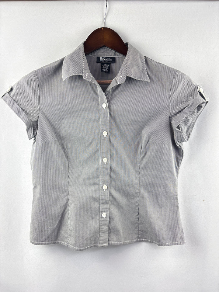 Women’s INC Stretch Size 8P Black &amp; White Check Short Sleeve Blouse