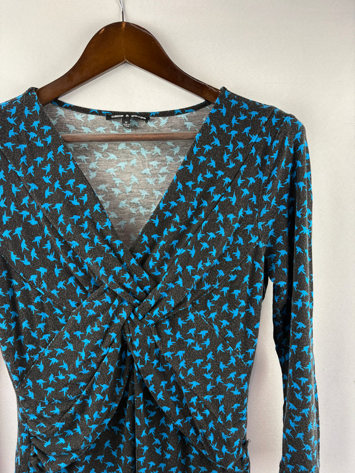 Women’s Cable & Gauge Medium Black Blouse w/ Blue Patterns