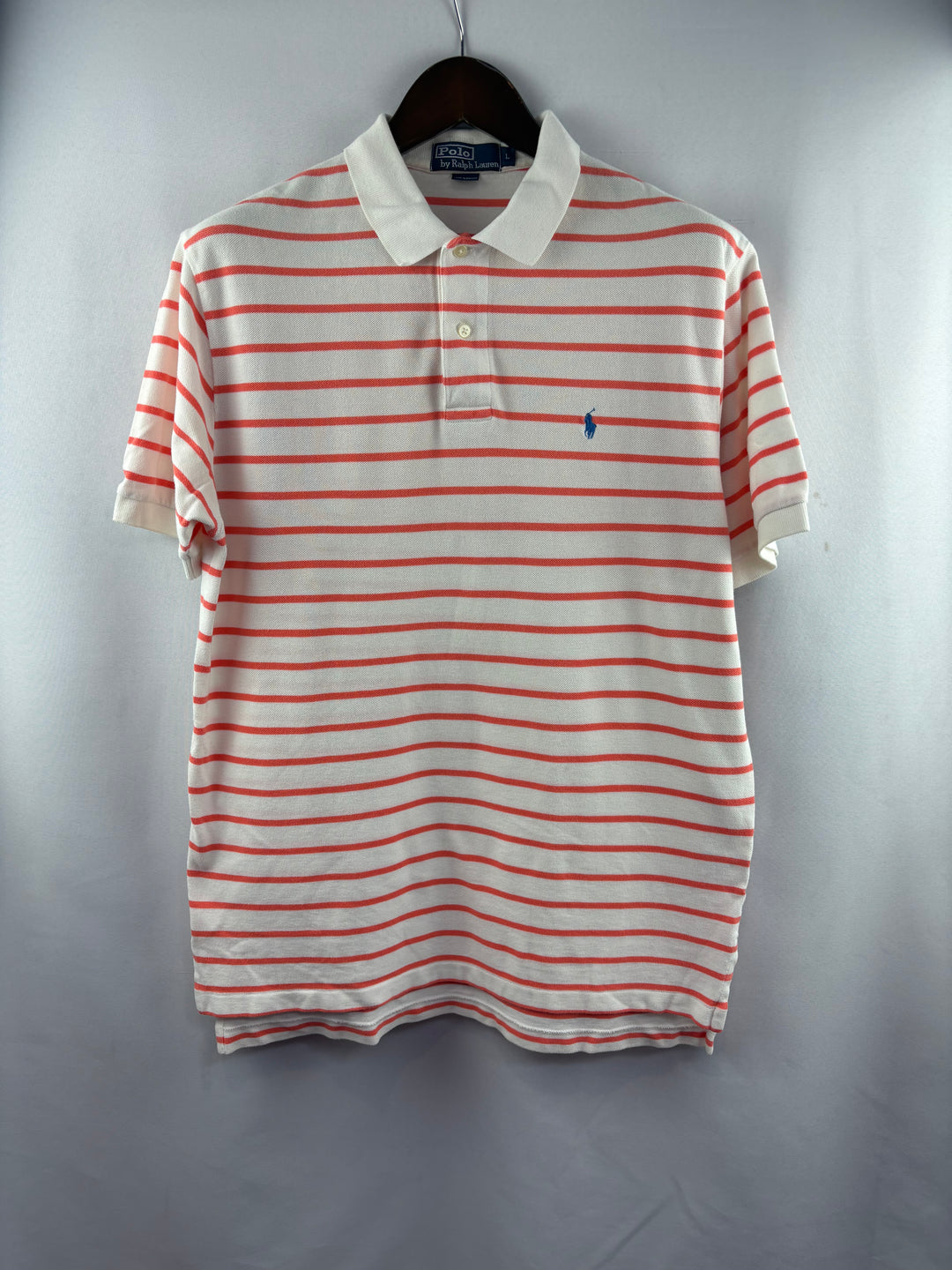 Men’s Polo Ralph Lauren Large White & Orange Striped Polo Shirt