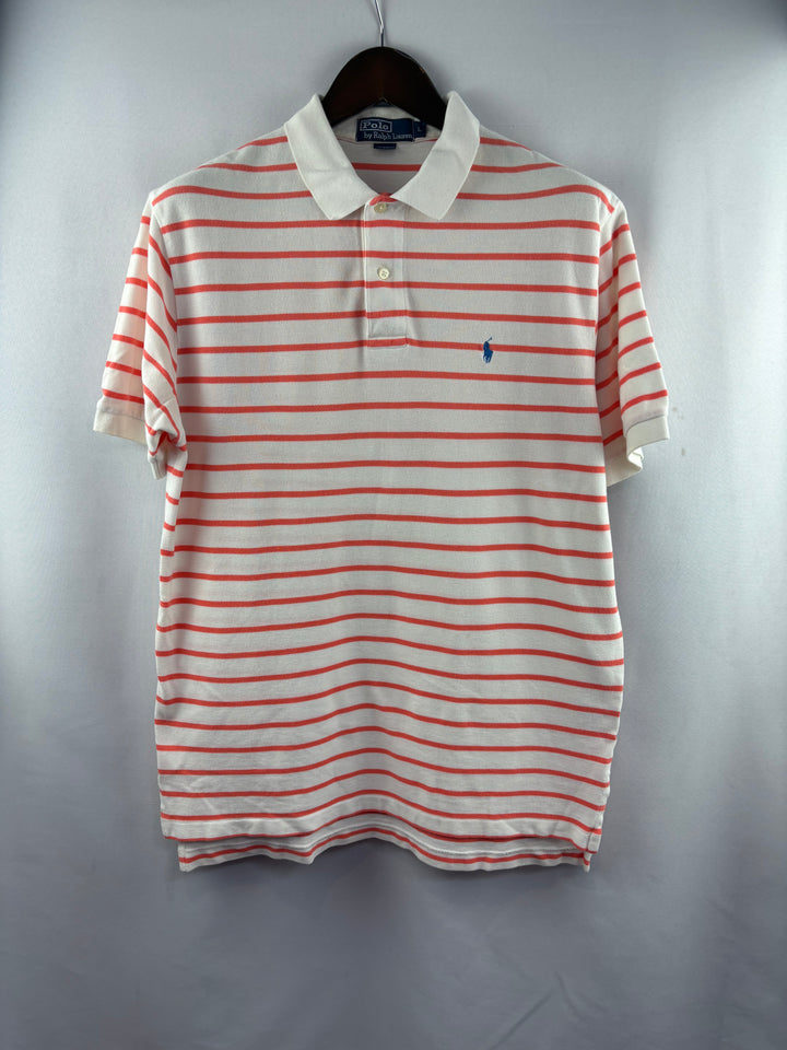 Men’s Polo Ralph Lauren Large White & Orange Striped Polo Shirt