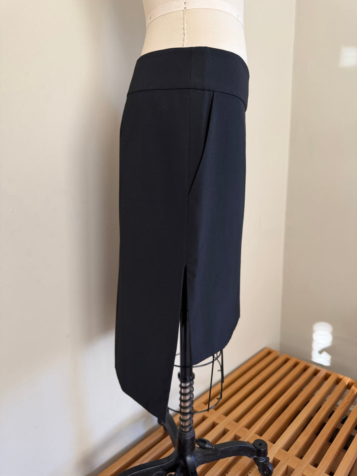 Yves Saint Laurent Rive Gauche Wool High Low Asymmetric Midi Skirt Black FR 38