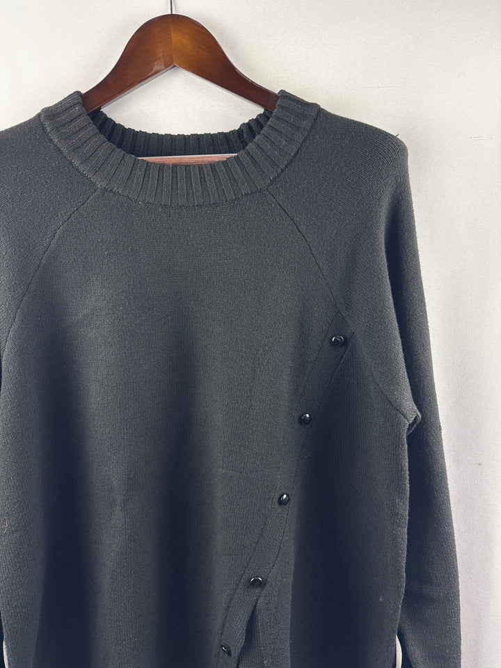 Women’s Eloquii Size 14/16 Black Crewneck Sweater w/ Faux Buttons