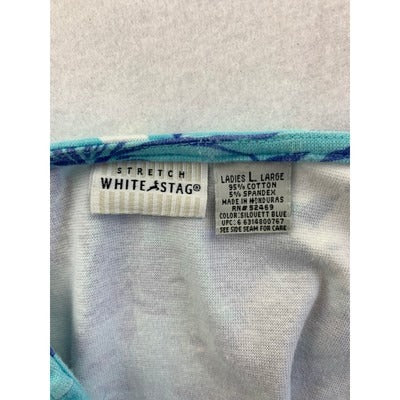 White Stag Ladies Large Sleeveless Floral Tank Top Blue & White Cotton/Spandex