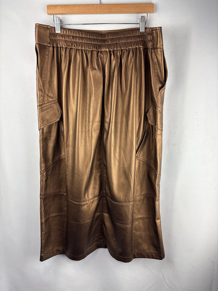 Women’s Ulla Popken Size 16 Bronze Faux Leather Midi Skirt