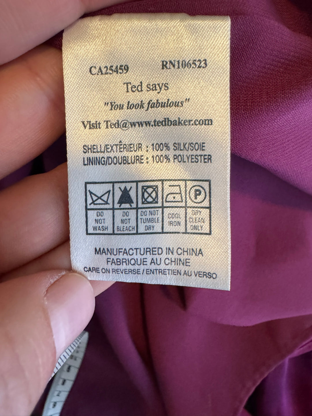 Ted Baker "Betria" Purple Silk Slip Dress, Empire Waist, Midi-Length, Size 1