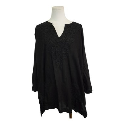 Women’s Handmade Black Shirt with Black Embroidery Size L