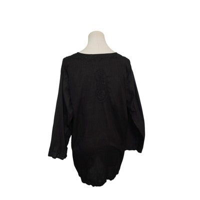Women’s Handmade Black Shirt with Black Embroidery Size L