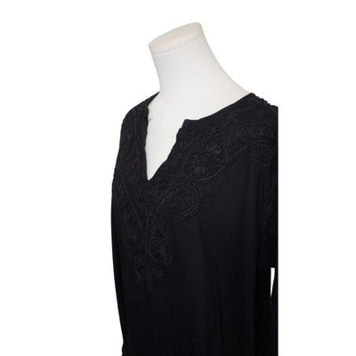 Women’s Handmade Black Shirt with Black Embroidery Size L