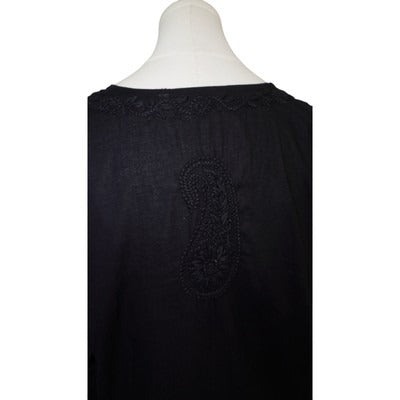 Women’s Handmade Black Shirt with Black Embroidery Size L