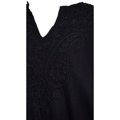 Women’s Handmade Black Shirt with Black Embroidery Size L