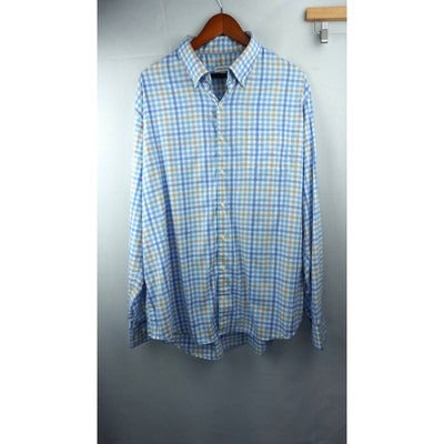 Peter Millar XL Mens Checkered Long Sleeve Button-Up Shirt Blue & Tan