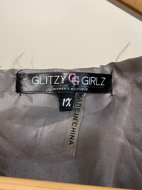 Glitzy Girlz Light Gray Statement Fuzzy Jacket Sz1X