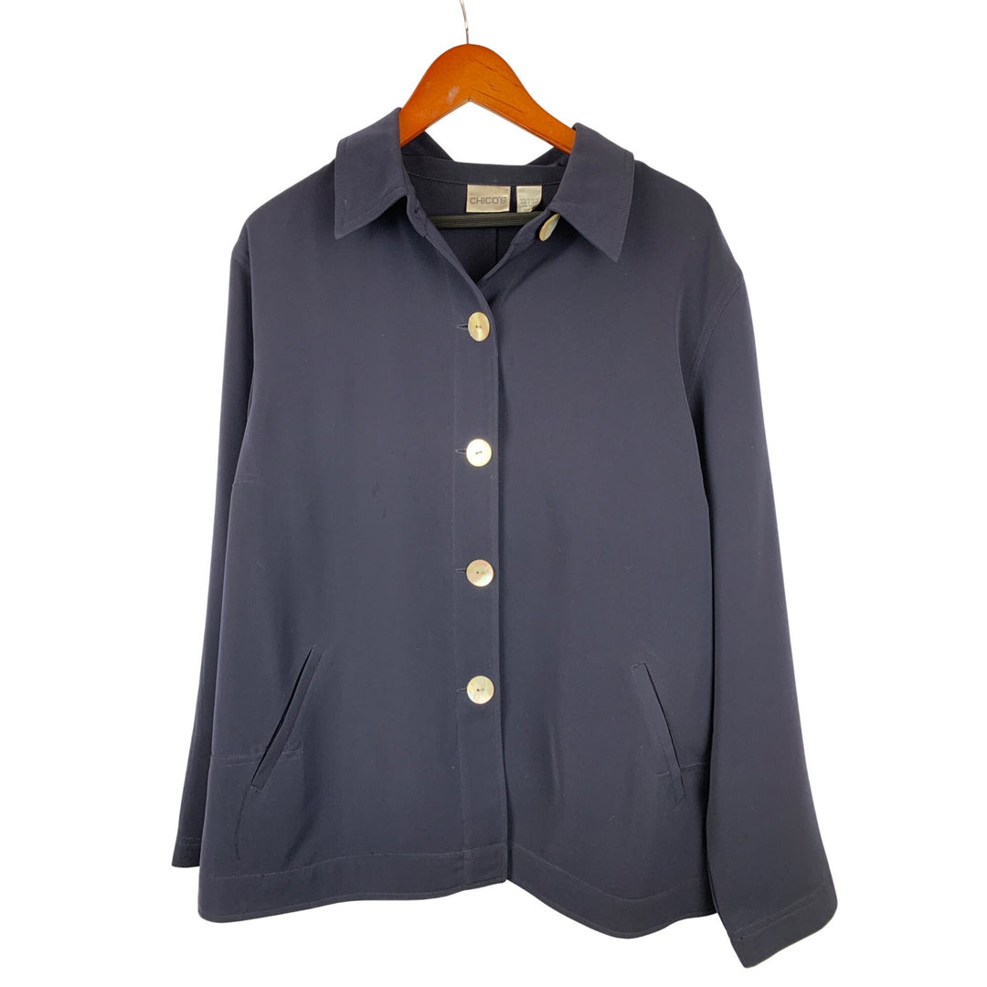 Chicos Womens Navy Button-Up Jacket Size 3 Polyester