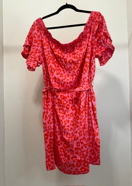 New York &amp; Company Pink/Red Cheetah Print Off‑Shoulder Dress SzXXL NWT