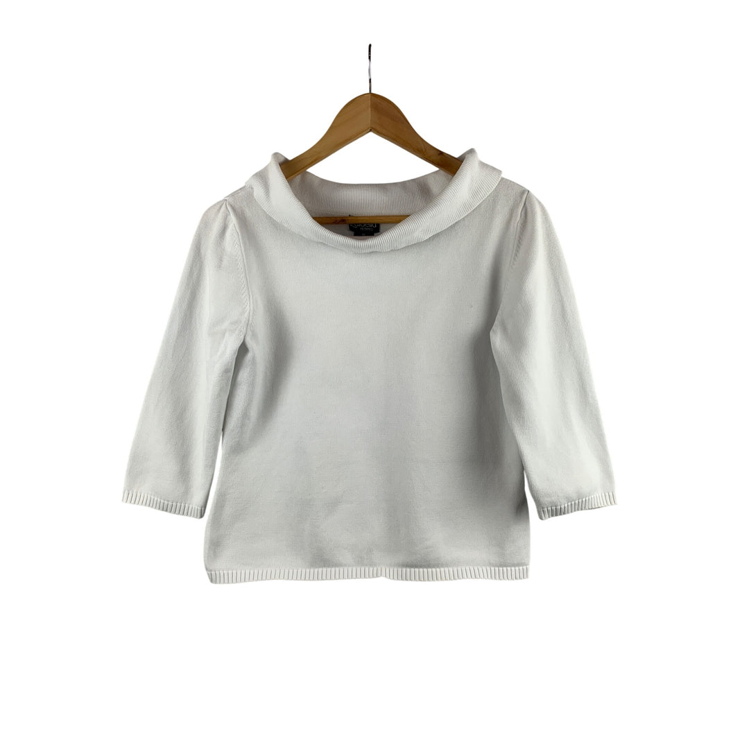 Rafaella Petites Womens White Cotton Cowl Neck Sweater Size M