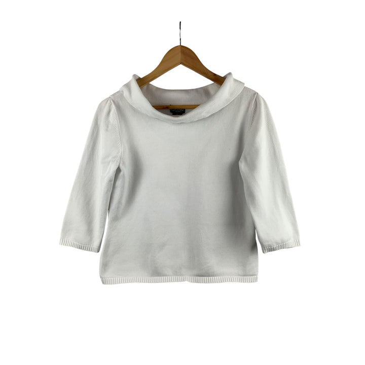 Rafaella Petites Womens White Cotton Cowl Neck Sweater Size M