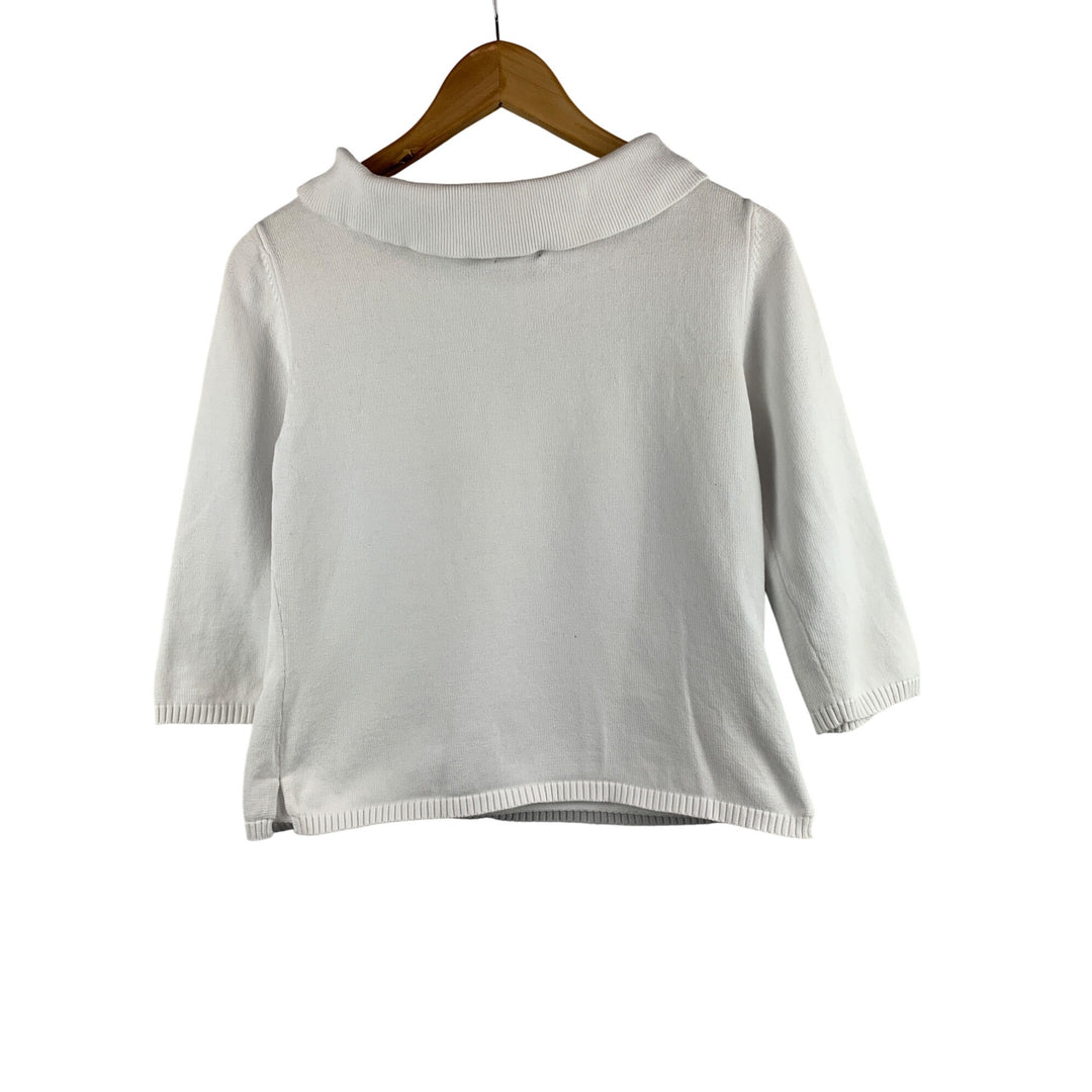Rafaella Petites Womens White Cotton Cowl Neck Sweater Size M