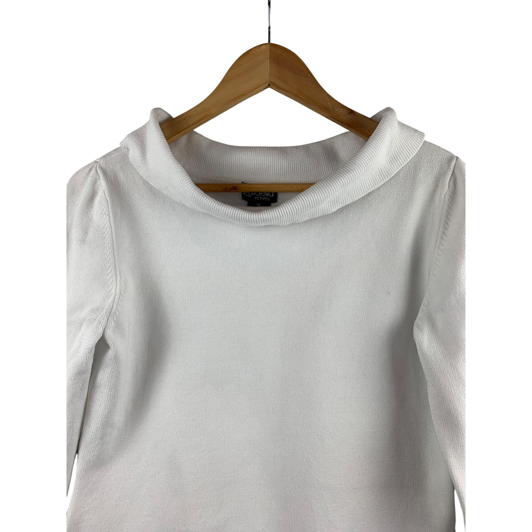 Rafaella Petites Womens White Cotton Cowl Neck Sweater Size M
