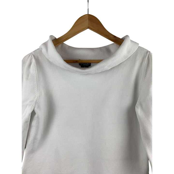 Rafaella Petites Womens White Cotton Cowl Neck Sweater Size M