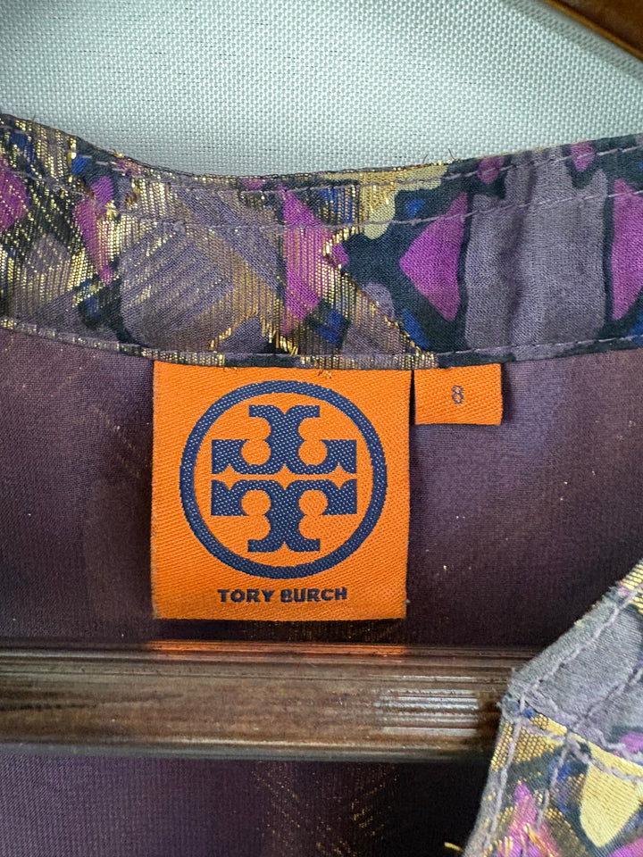 Women’s Tory Burch Size 8 Metallic Multicolor Pattern Blouse