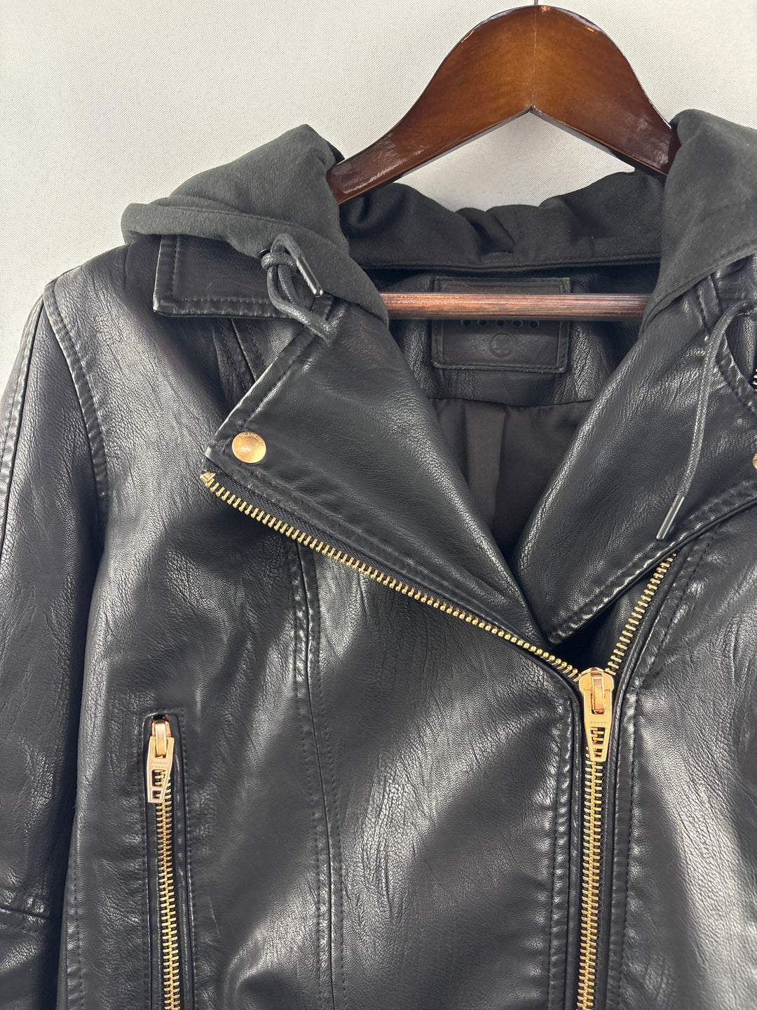 Women’s BlankNYC Medium Black Hooded Faux Leather Moto Jacket