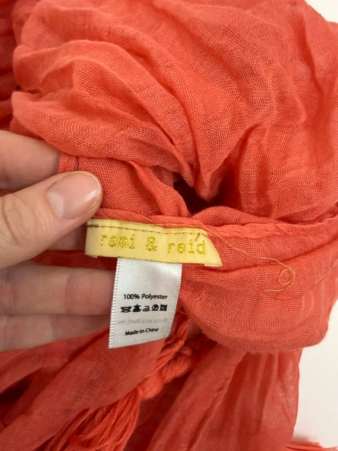 Anthropologie Remi &amp; Reid Persimmon Textured Wrap/Scarf – Braided Tassels – 41x62