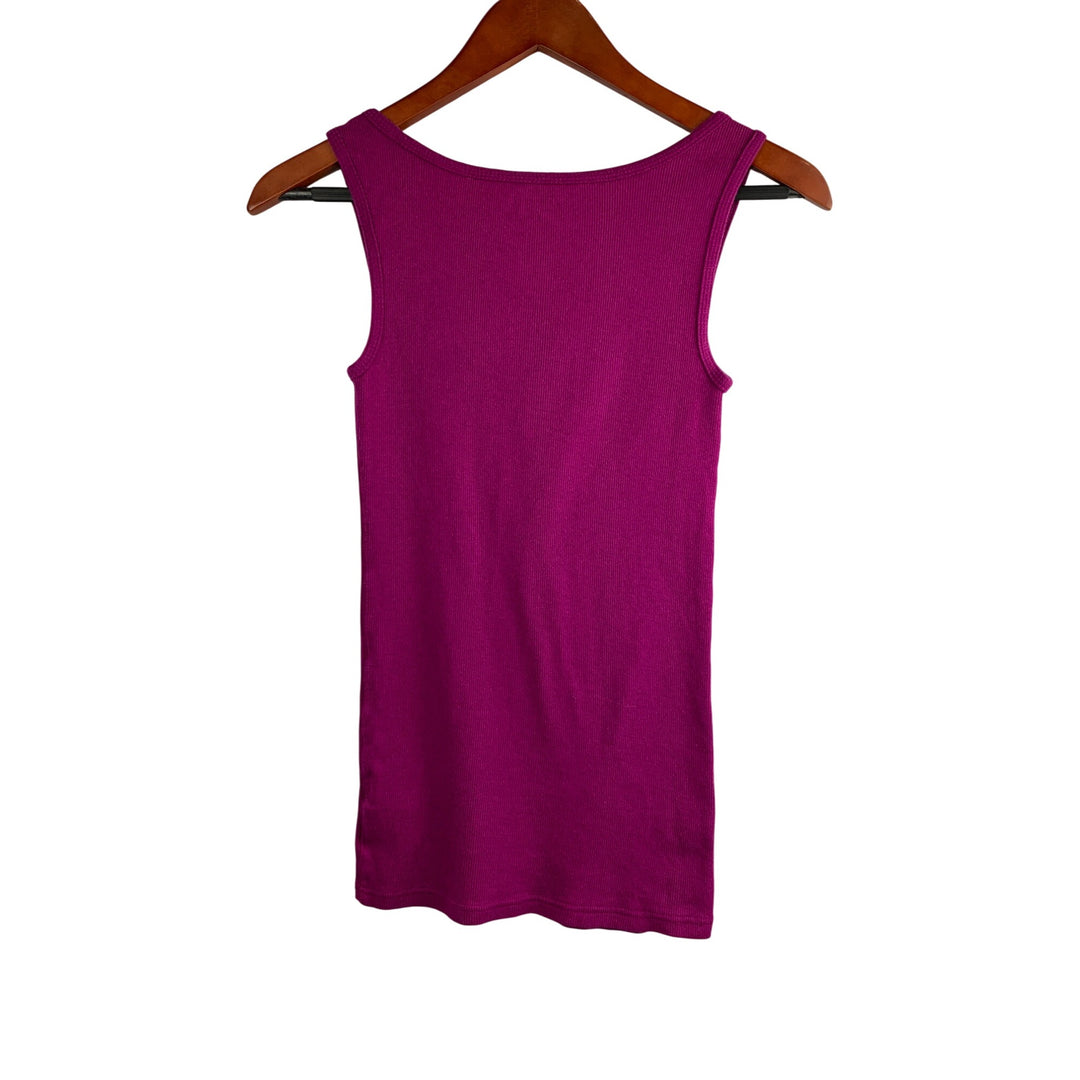 Faded Glory Womens Ribbed Fuchsia Tank Top S 97% Cotton 3% Spandex