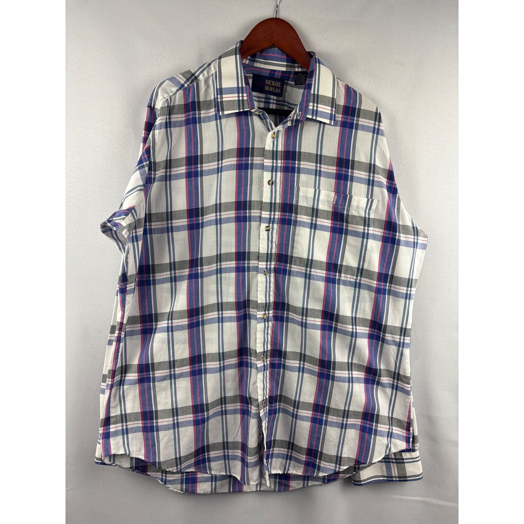 Michael Morgan Mens XLT Plaid Button-Up Shirt Cotton & Polyester Blend