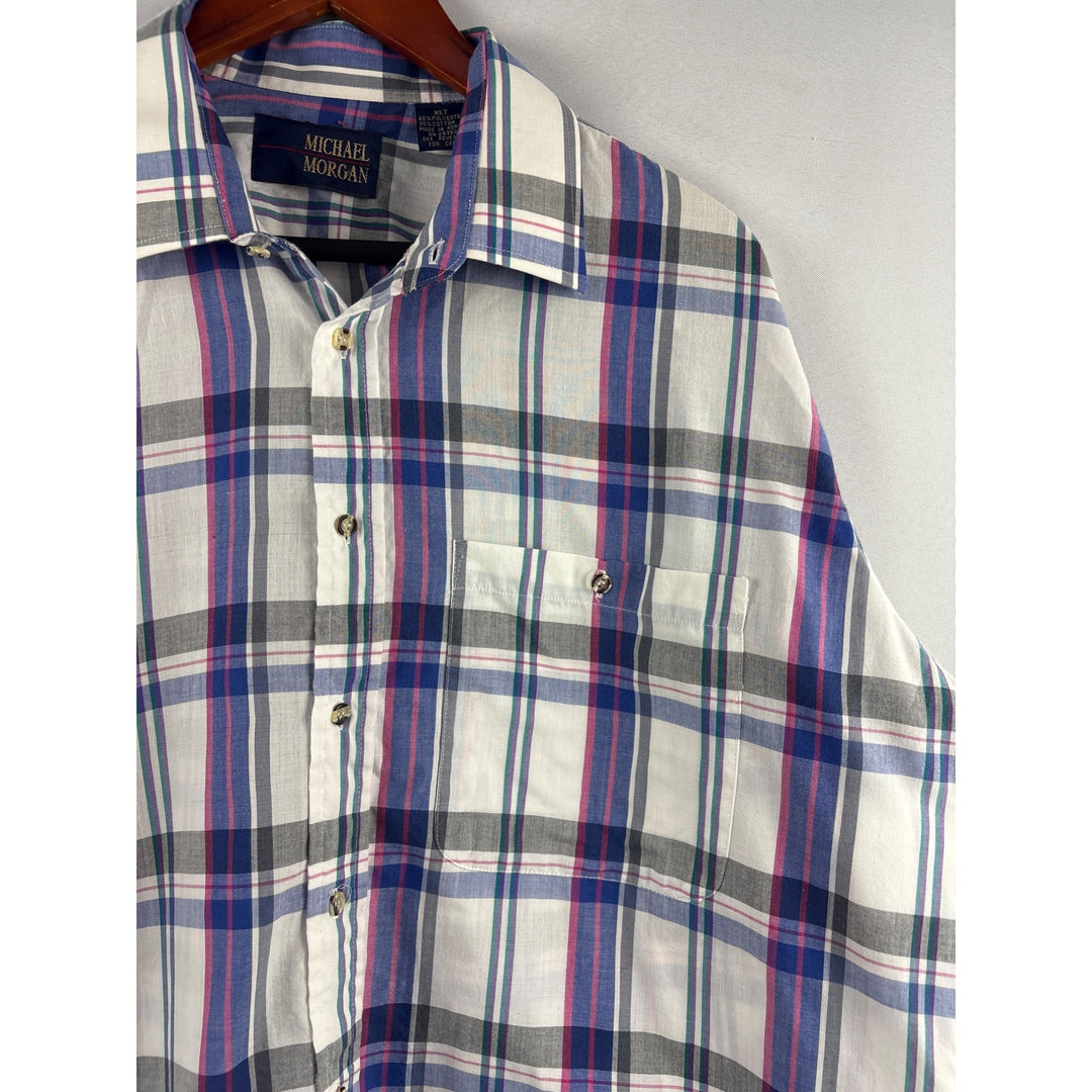 Michael Morgan Mens XLT Plaid Button-Up Shirt Cotton & Polyester Blend