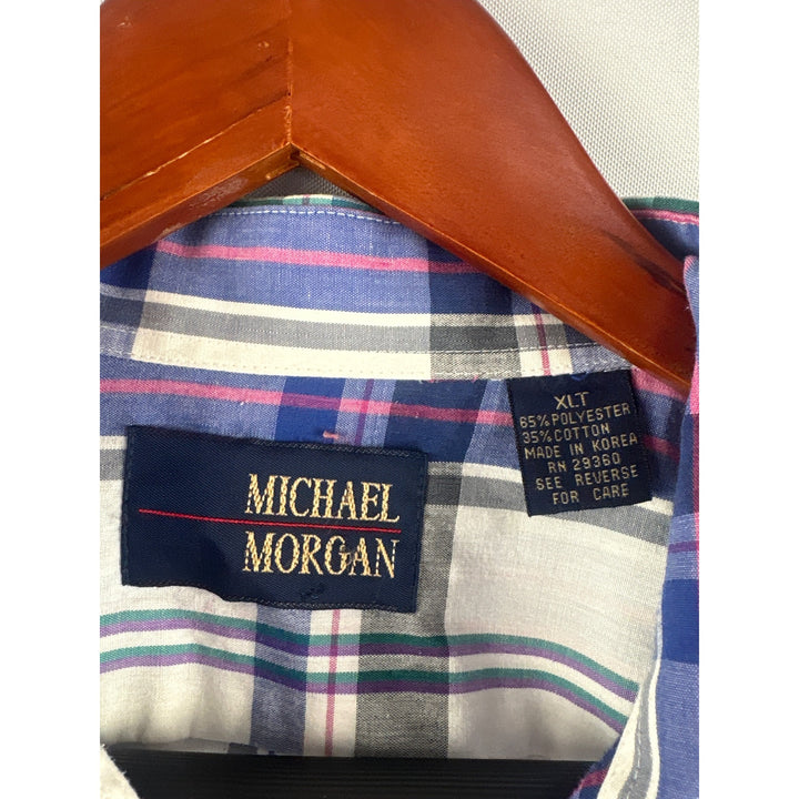 Michael Morgan Mens XLT Plaid Button-Up Shirt Cotton & Polyester Blend