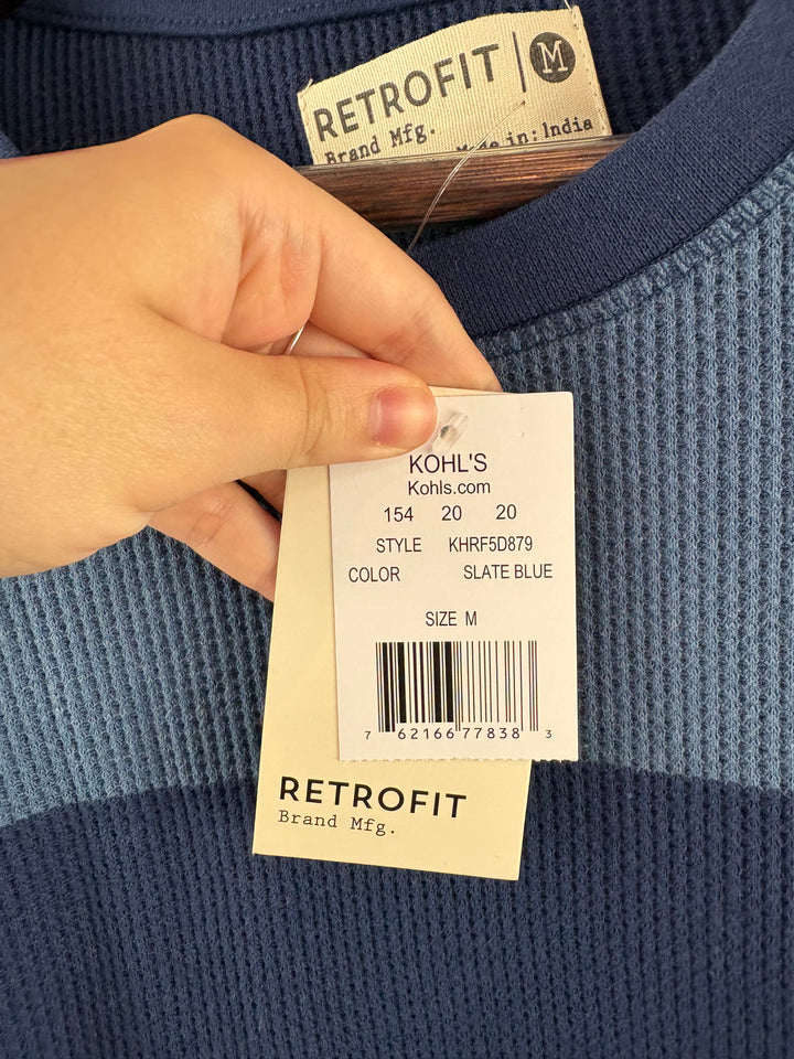 Men’s Retrofit Medium Light & Dark Blue Striped Long Sleeve Shirt