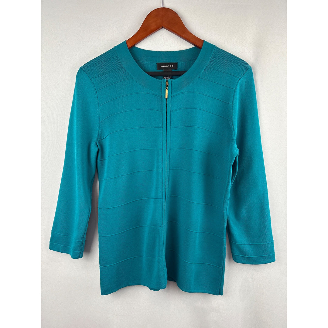 Spense Size Medium Teal Zip-Up Sweater Shirt