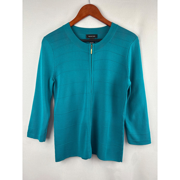 Spense Size Medium Teal Zip-Up Sweater Shirt