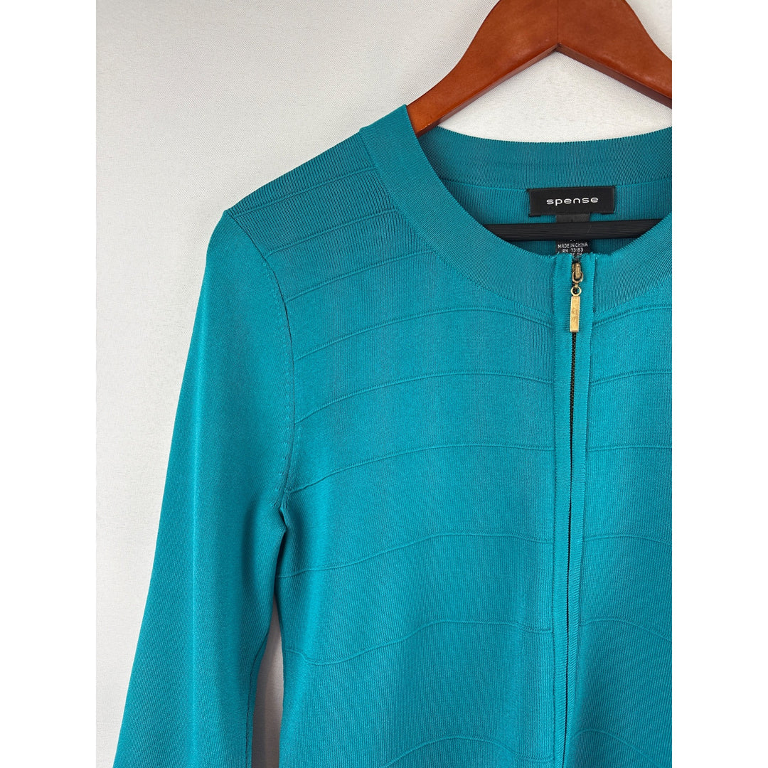 Spense Size Medium Teal Zip-Up Sweater Shirt
